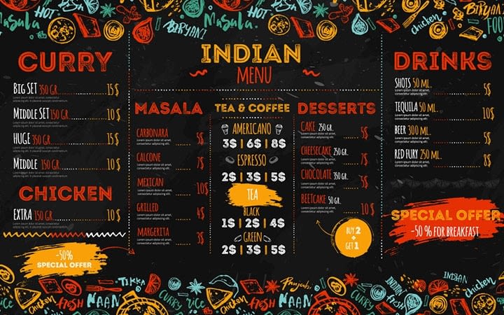 indian food menu design malaysia